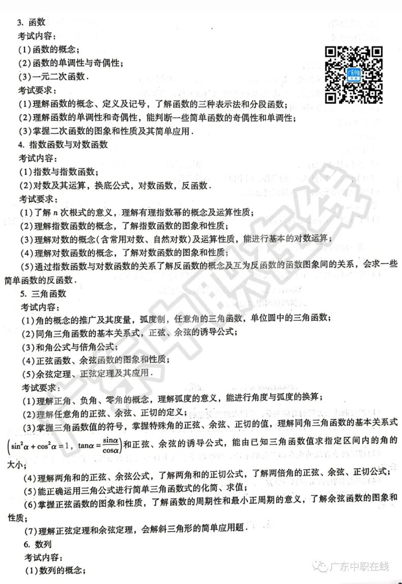 廣東高職高考3+證書(shū)考試大綱（數(shù)學(xué)）-1