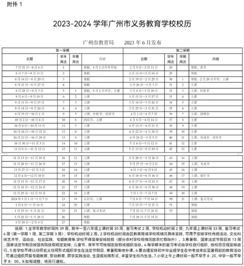 2023-2024學(xué)年廣州中小學(xué)校歷安排！-1