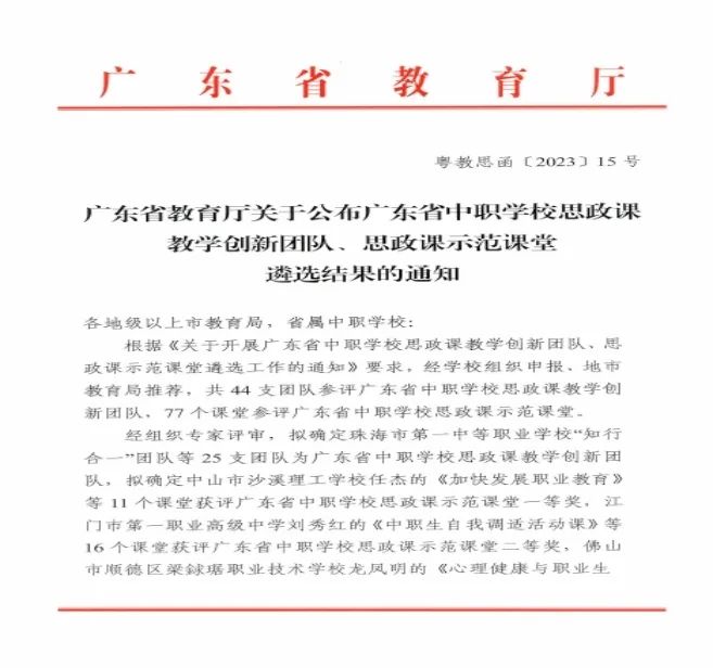 南海理工思政課教學(xué)團隊獲評廣東省中職學(xué)校思政課教學(xué)創(chuàng)新團隊-1